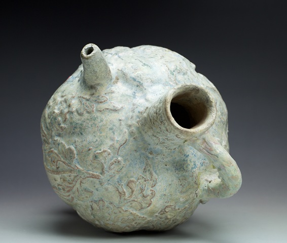 古玩陶瓷綠釉印花持壺真品鑒賞圖