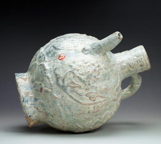 古玩陶瓷綠釉印花持壺真品鑒賞圖