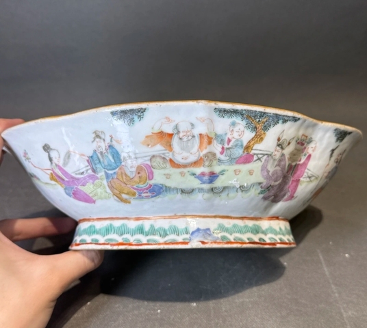 古玩陶瓷晚清粉彩花口貢盤真品鑒賞圖