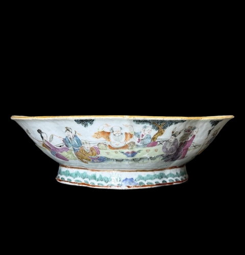 古玩陶瓷晚清粉彩花口貢盤真品鑒賞圖