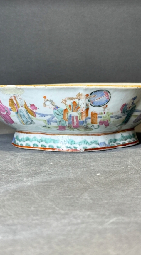 古玩陶瓷晚清粉彩花口貢盤真品鑒賞圖