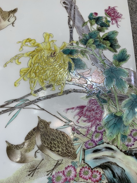 古玩陶瓷粉彩花鳥紋瓷板真品鑒賞圖