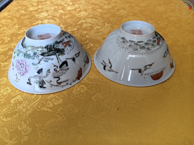 古玩陶瓷粉彩丹鶴圖茶碗拍賣，當前價格1300元