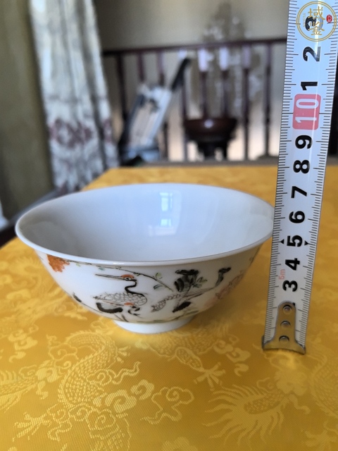 古玩陶瓷粉彩丹鶴圖茶碗拍賣，當前價格1300元
