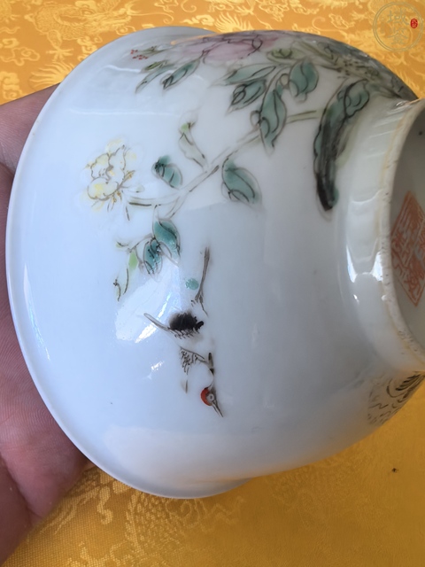 古玩陶瓷粉彩丹鶴圖茶碗拍賣，當前價格1300元