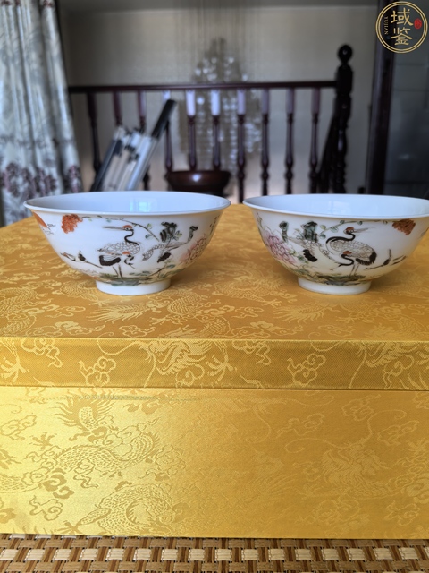 古玩陶瓷粉彩丹鶴圖茶碗拍賣，當前價格1300元