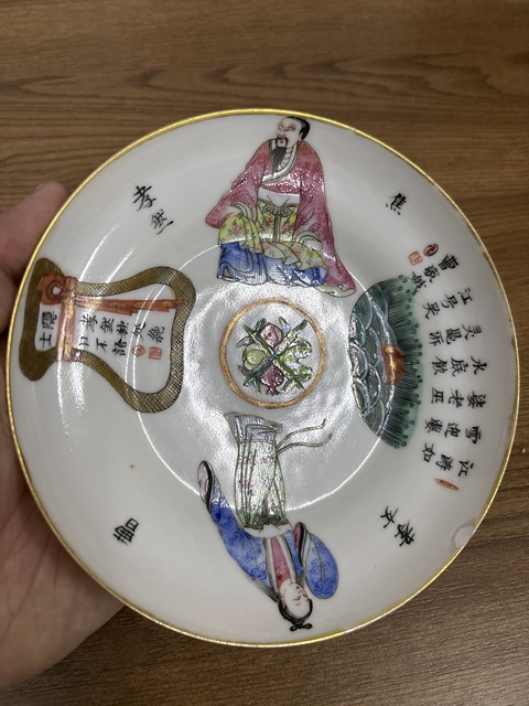 古玩陶瓷無雙譜粉彩盤真品鑒賞圖