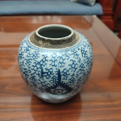 古玩陶瓷青花太陽花罐真品鑒賞圖