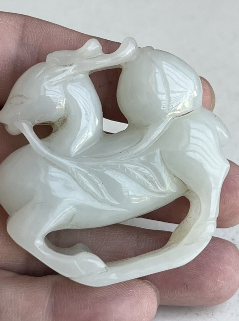 古玩玉器和田玉雕“祿壽”把件真品鑒賞圖