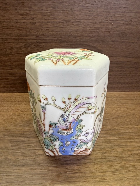 古玩陶瓷民國細路粉彩六方蓋缸真品鑒賞圖