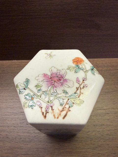 古玩陶瓷民國細路粉彩六方蓋缸真品鑒賞圖