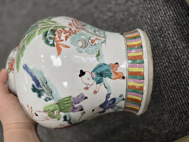 古玩陶瓷清雍正 粉彩嬰戲圖將軍罐真品鑒賞圖