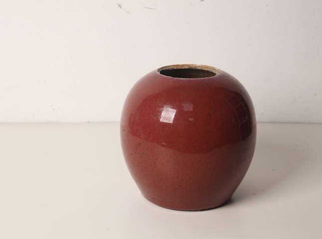 古玩陶瓷窯變紅釉西瓜罐真品鑒賞圖