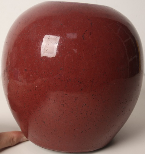 古玩陶瓷窯變紅釉西瓜罐真品鑒賞圖