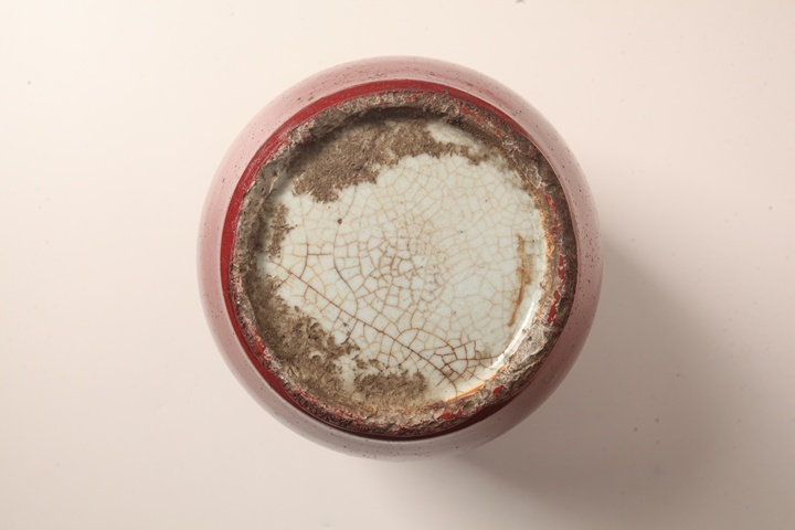 古玩陶瓷窯變紅釉西瓜罐真品鑒賞圖