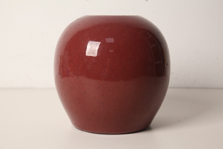 古玩陶瓷窯變紅釉西瓜罐真品鑒賞圖