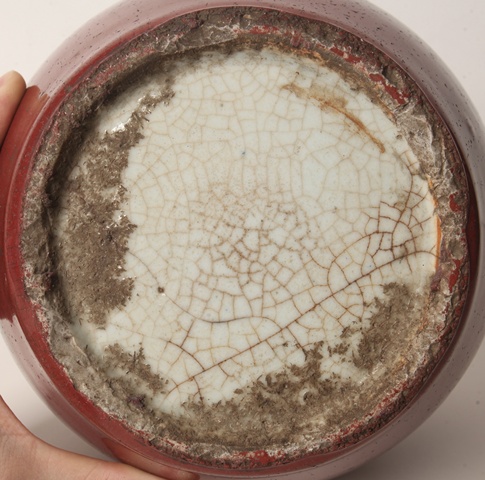 古玩陶瓷窯變紅釉西瓜罐真品鑒賞圖