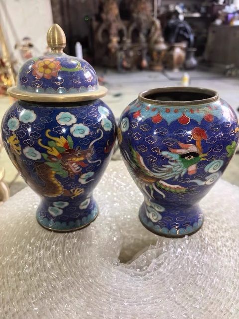 古玩陶瓷龍鳳紋銅胎掐絲琺瑯彩將軍罐真品鑒賞圖