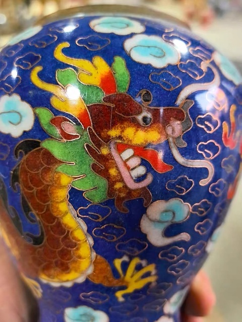 古玩陶瓷龍鳳紋銅胎掐絲琺瑯彩將軍罐真品鑒賞圖