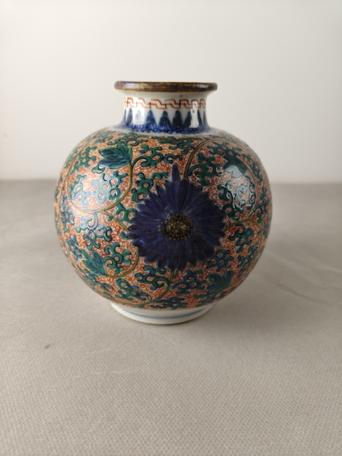 古玩陶瓷清早期青花五彩花卉紋石榴尊拍賣，當前價格2500元