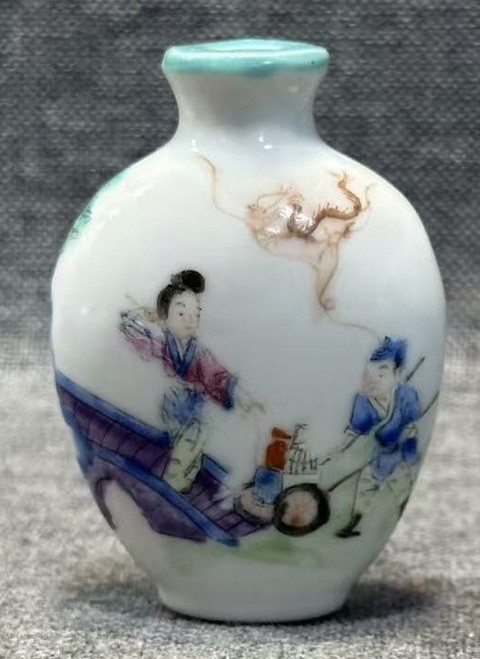 古玩陶瓷細路粉彩高亮趕水故事鼻煙壺拍賣，當前價格3500元