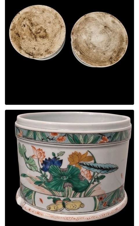 古玩陶瓷五彩花卉紋缸一對（日本）真品鑒賞圖