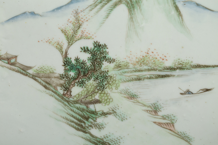 古玩陶瓷民國(guó)·淺絳彩山水人物紋茶盤真品鑒賞圖