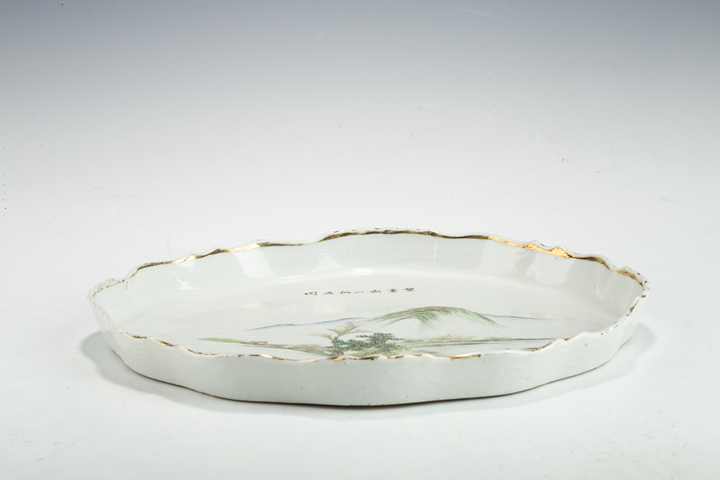 古玩陶瓷民國(guó)·淺絳彩山水人物紋茶盤真品鑒賞圖