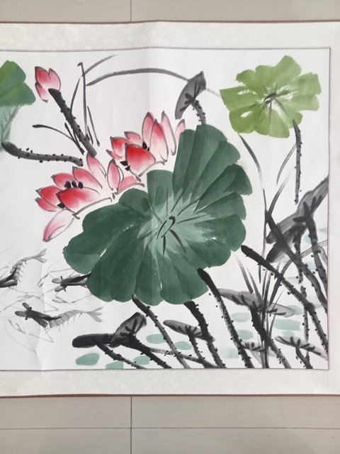 古玩字畫莊彥江荷塘蝦趣橫披真品鑒賞圖