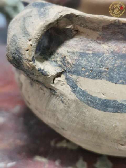 古玩陶瓷雙耳彩繪陶缽真品鑒賞圖