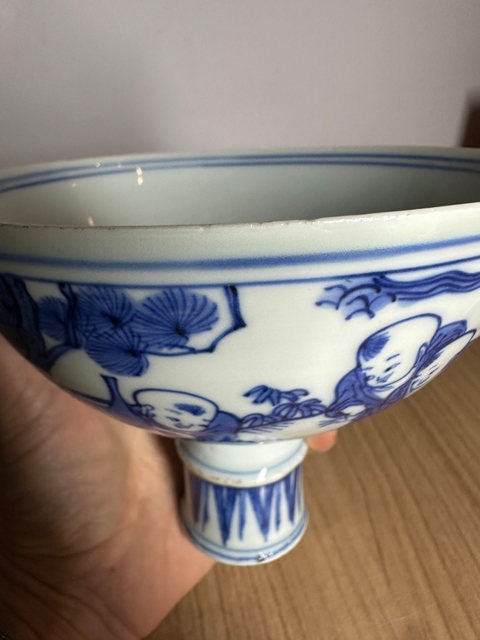 古玩陶瓷青花嬰戲圖高足杯真品鑒賞圖