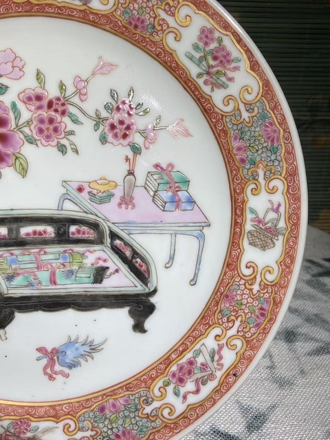 古玩陶瓷博古圖粉彩盤真品鑒賞圖