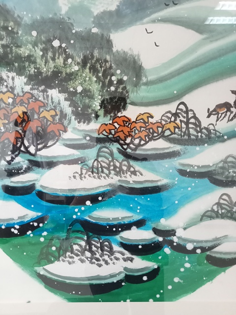 古玩字畫唐一文冰雪山水斗方真品鑒賞圖