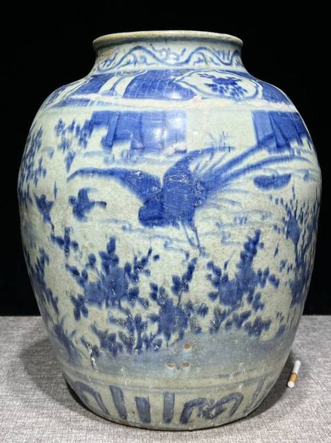 古玩陶瓷青花雉雞花卉紋罐真品鑒賞圖