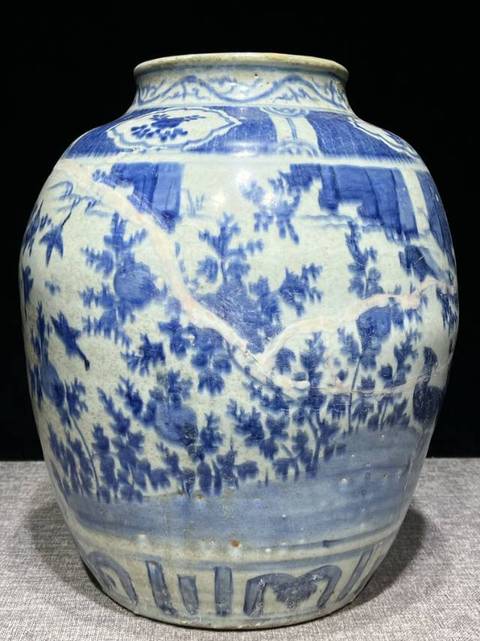 古玩陶瓷青花雉雞花卉紋罐真品鑒賞圖