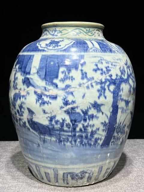 古玩陶瓷青花雉雞花卉紋罐真品鑒賞圖