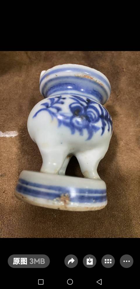 古玩陶瓷花卉紋青花連座香爐真品鑒賞圖