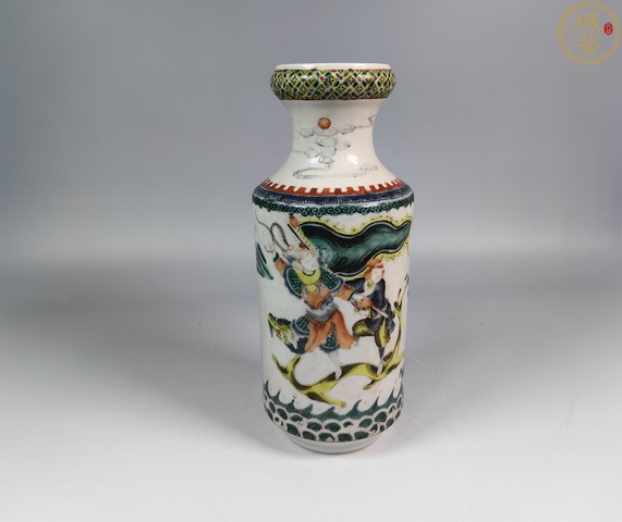 古玩陶瓷五彩哪吒鬧海圖洗口瓶真品鑒賞圖