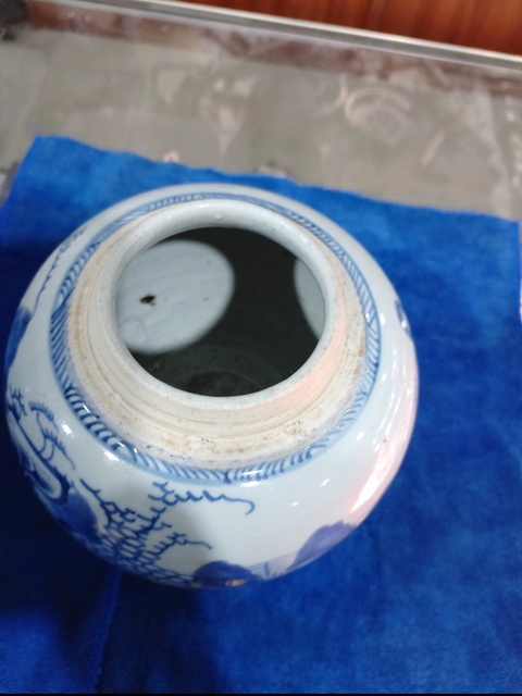 古玩陶瓷青花山水人物罐，模糊，偏老真品鑒賞圖