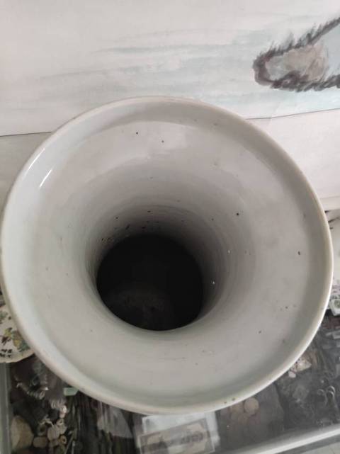 古玩陶瓷晚清豆青青花花鳥大瓶真品鑒賞圖