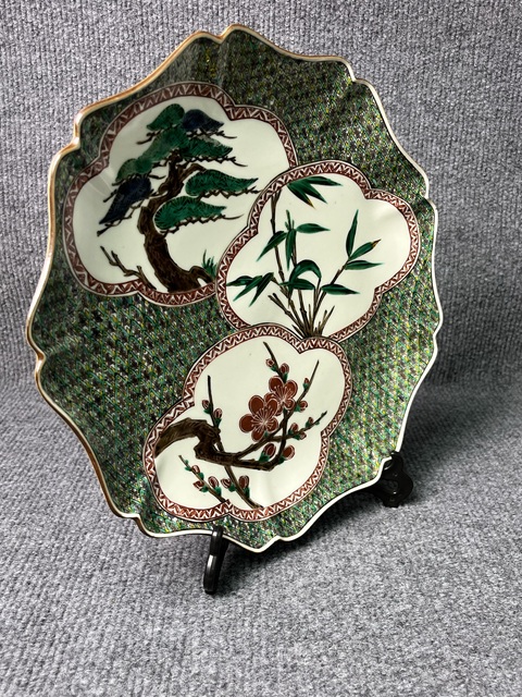 古玩陶瓷歲寒三友松竹梅盤真品鑒賞圖