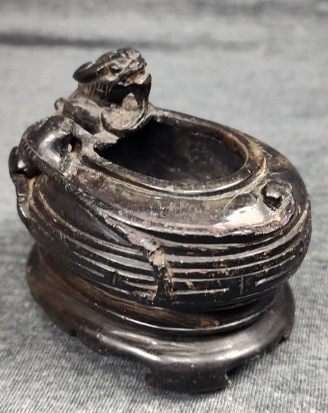 古玩雜項瑞獸紋文房水盂真品鑒賞圖