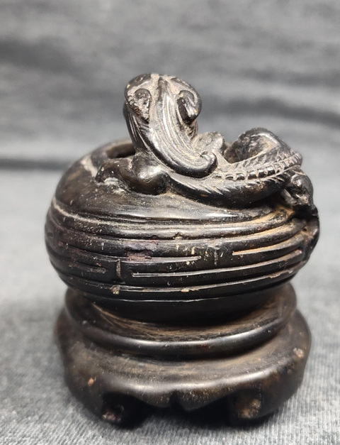 古玩雜項瑞獸紋文房水盂真品鑒賞圖