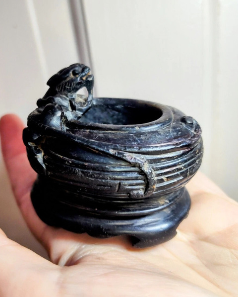 古玩雜項瑞獸紋文房水盂真品鑒賞圖