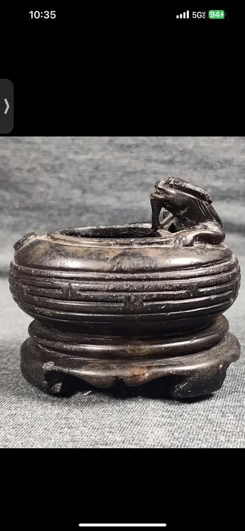 古玩雜項瑞獸紋文房水盂真品鑒賞圖