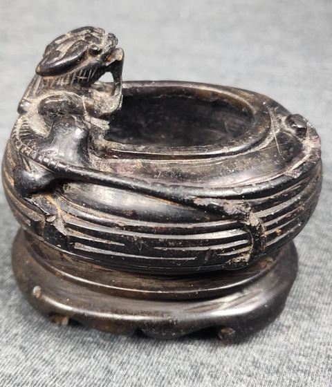 古玩雜項瑞獸紋文房水盂真品鑒賞圖