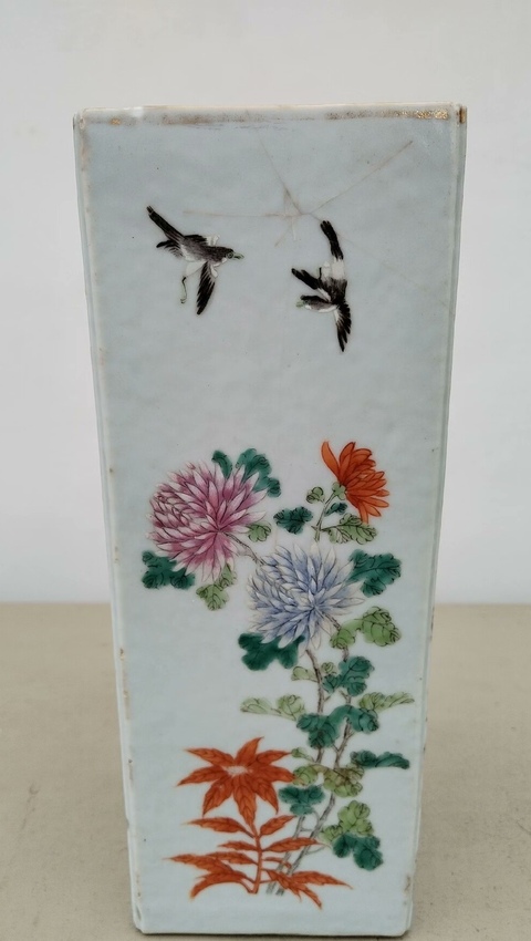 古玩陶瓷粉彩花鳥紋四方帽筒拍賣，當前價格5000元