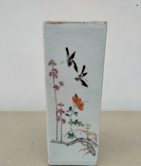 古玩陶瓷粉彩花鳥紋四方帽筒拍賣，當前價格5000元