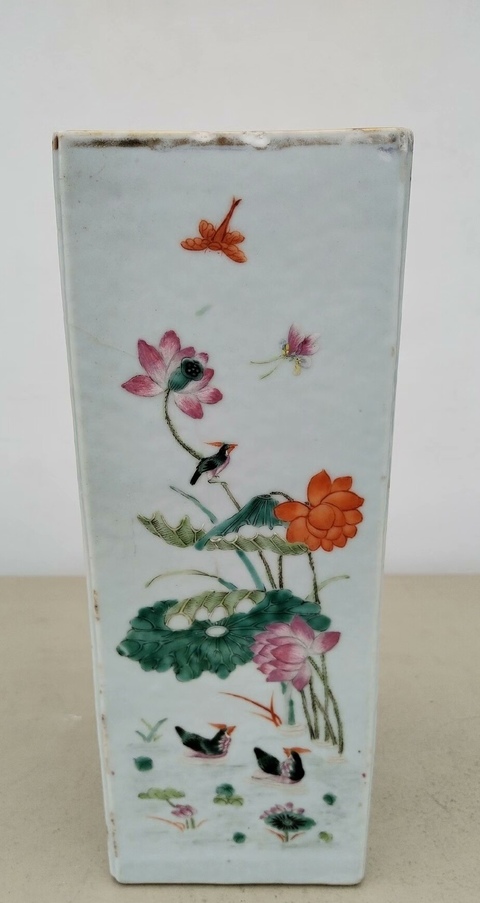 古玩陶瓷粉彩花鳥紋四方帽筒拍賣，當前價格5000元