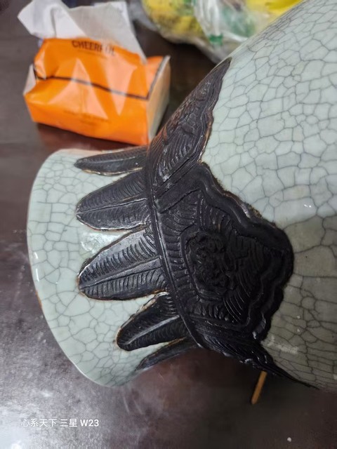 古玩陶瓷哥釉鐵骨泥洗口瓶真品鑒賞圖